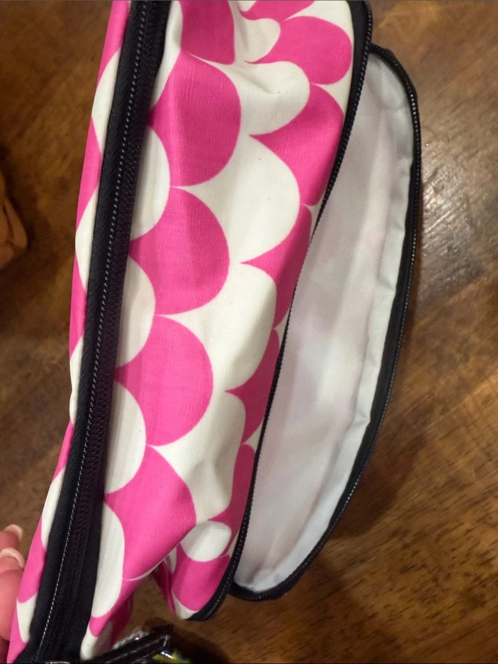 Pink and White Patterned Cosmetic Pouch